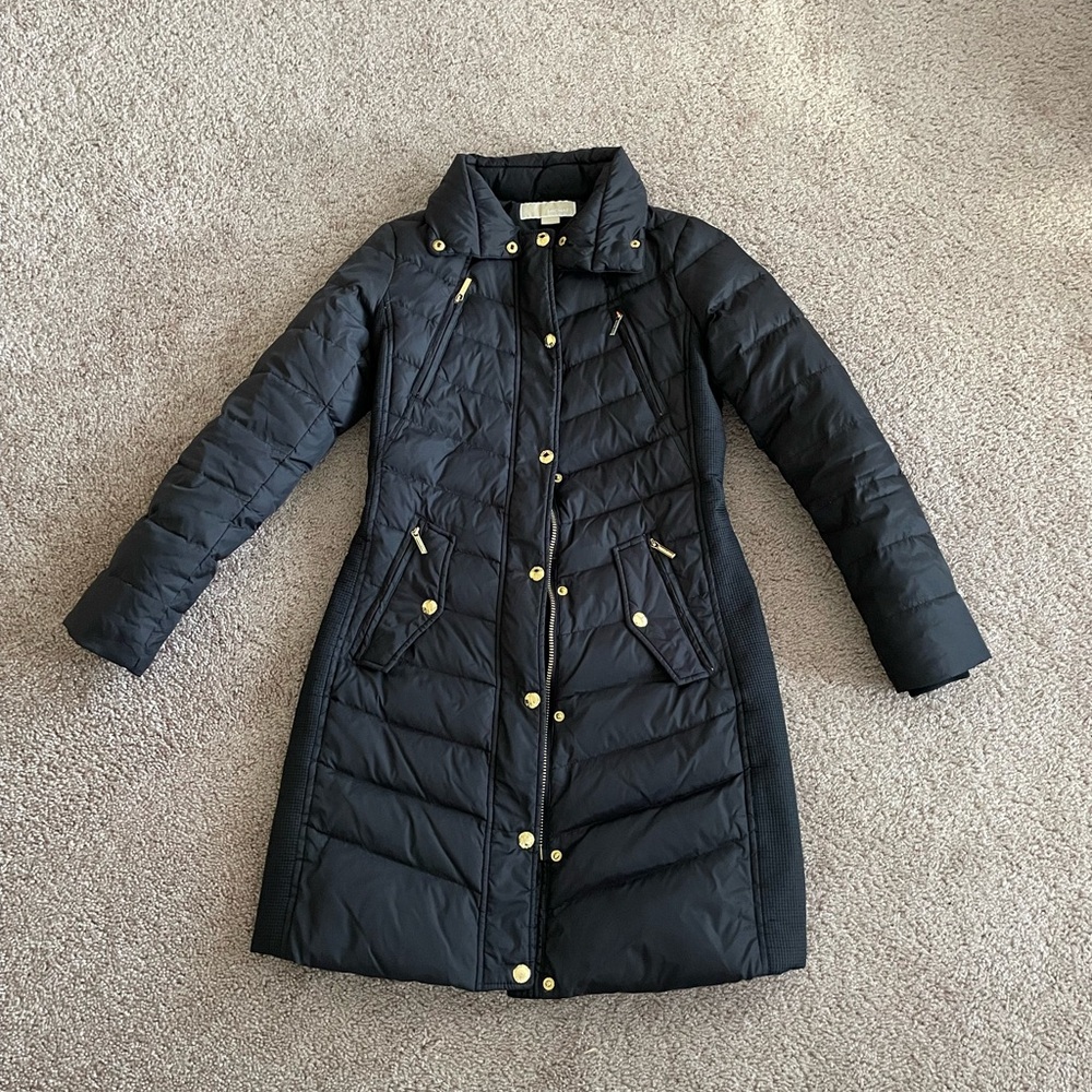 Michael Kors Down Jacket with Faux Fur Trim Hood Black /XXS